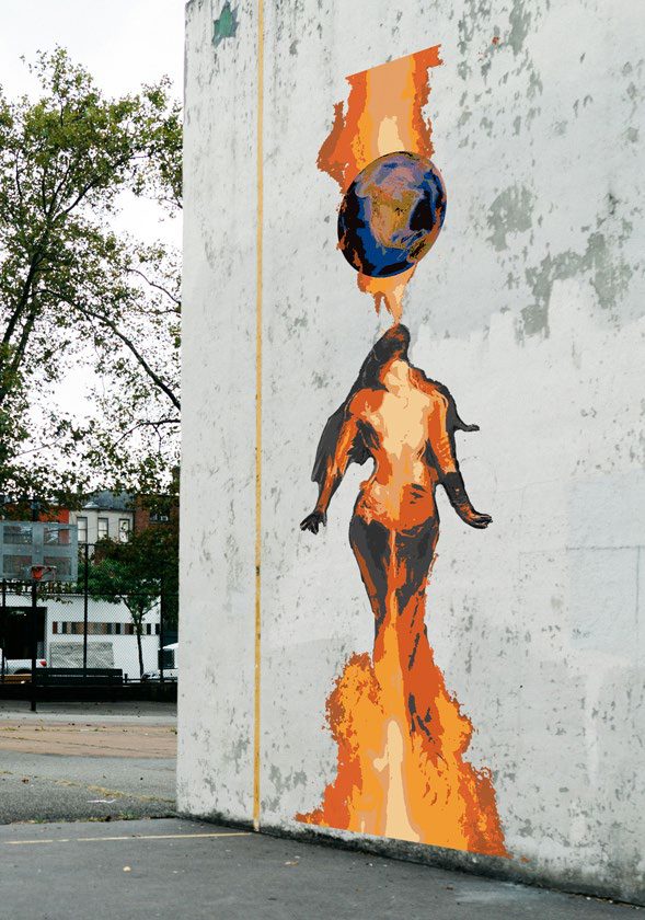 Wall render 3: more colour spreading down the figure.