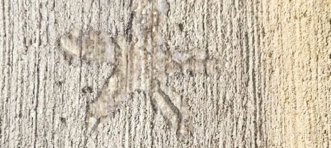 The star nearly colorless on warm concrete at 12:00.